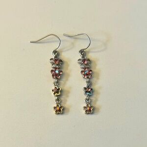 Handmade pink and silver flower dangle earrings
